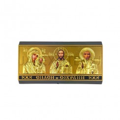 Автомобильный тройник в ассортименте, пластик  "Спаситель, Казанская, Николай Чудотворец"; 10,7*5,5.Арт.И-П-8343-04