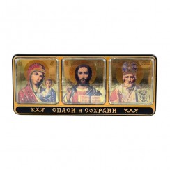 Автомобильный тройник в ассортименте, пластик  "Спаситель, Казанская, Николай Чудотворец"; 8*3,5.Арт.И-П-8343-03