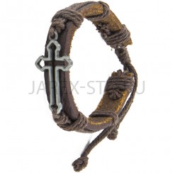 Браслет кожаный, металлический крест.Арт.БСК-011
