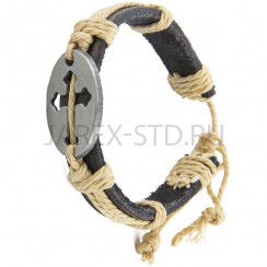 Браслет кожаный, металлический крест.Арт.БСК-012