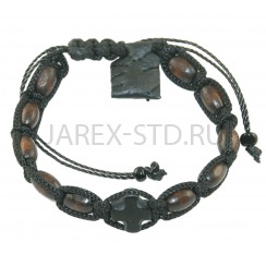 Браслет с молитвой "Псалом 90" в кожаном мешке, ручное плетение, самшит, чёрный.Арт.БГ-119