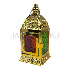 Фонарь-подсвечник, металл, витражное цветное стекло; h16.Арт.ФПС-6888-2