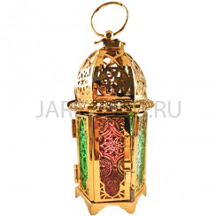 Фонарь-подсвечник, металл, витражное цветное стекло; h12.Арт.ФПС-7317-3