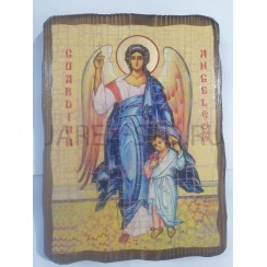 Икона «Ангел Хранитель с детьми» дерево под старину, печать-краска, 17×23 см