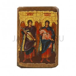 Икона "Архангелы Михаил и Гавриил", дерево под старину, печать-краска; 7*10.Арт.И-СТ-003/062