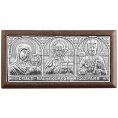 Автомобильный тройник, пластик, металл "Спаситель, Казанская, Николай Чудотворец"; 2,2*4,4.Арт.И-АТ4