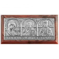 Автомобильный тройник, пластик, металл "Спаситель, Казанская, Николай Чудотворец"; 3,4*6,6.Арт.И-АТ9