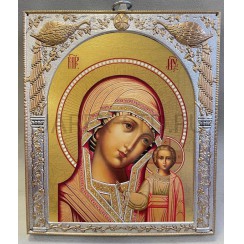 Икона "Казанская", античная риза, металл, рамка мдф, напыление серебро&золото; 20,7*24,5.Арт.EP5205-182XP