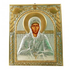 Икона "Матрона", античная риза, металл, рамка мдф, напыление серебро&золото; 20,7*24,5.Арт.EP525-163XP