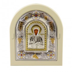 Икона "Матрона", арочная, PVD, риза металл, рамка светлый мдф, напыление серебро&золото; 12*14.Арт.И-ГР-3112WH-DX
