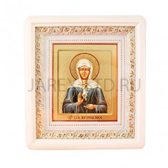 Икона "Матрона", белая деревянная рамка, киот, полиграфия; 19,5*21,5.Арт.ИРБ-061