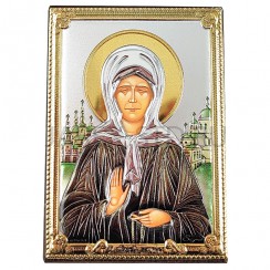 Икона "Матрона", риза металл, рамка мдф, напыление серебро&золото&эмаль; 8,4*11,2.Арт.ИГД-005/Э