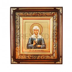 Икона "Матрона ", темная деревянная рамка, фигурный  киот, полиграфия; 19,5*21,5.Арт.ИФК-П/061