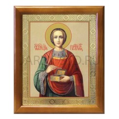 Икона  Пантелеймон, полиграфия, в багетной рамке со стеклом; 17,5*20,5 см.Арт.И-БР-3/105