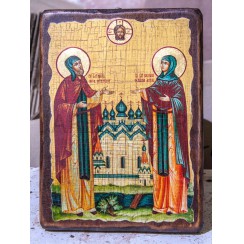 Икона "Пётр и Феврония", дерево под старину, печать-краска; 17*23.Арт.И-СТ-002/110
