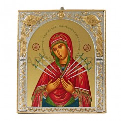 Икона "Семистрельная", античная риза, металл, рамка мдф, напыление серебро&золото; 20,7*24,5.Арт.EP5205-152XP