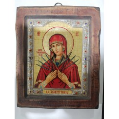 Икона «Семистрельная», дерево под старину, риза металл, стразы, 12,5×10 см