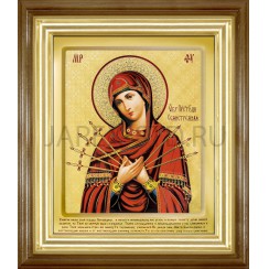 Икона "Семистрельная", киот, светлая деревянная рамка, риза, полиграфия; 26*30.Арт.И-ДР1/125
