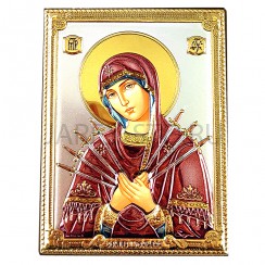Икона "Семистрельная", риза металл, рамка мдф, напыление серебро&золото&эмаль;13,3*18,2.Арт.ИГД-Б/003/Э