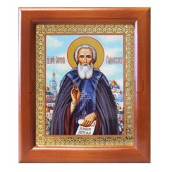 Икона  Сергий Радонежский, полиграфия,  в багетной рамке со стеклом; 12,5*14,5.Арт.И-БР-2/128