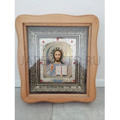 Икона "Спаситель"  10*12 в деревянной рамке 19,5*21,5 со стразами .Арт.ИДР-РС-001/133