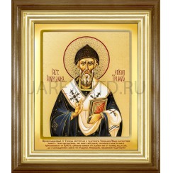 Икона "Спиридон", киот, светлая деревянная рамка, риза, полиграфия; 26*30.Арт.И-ДР1/134