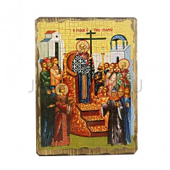 Икона "Воздвижения Креста Господня", дерево под старину, печать-краска; 17*23.Арт.И-СТ-002/017