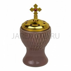 Кадильница, керамическая, крышка металл, цвет бежевый, h 13.Арт.ККМ-001