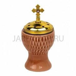 Кадильница, керамическая, крышка металл, цвет персиковый, h 13.Арт.ККМ-002