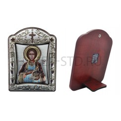 Икона "Пантелеймон", фигурная рамка, стекло, напыление серебро&цветная эмаль; 22,7*30,5.Арт.И-ГР-922515033