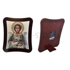 Икона "Пантелеймон", риза металл, фигурная рамка, напыление серебро; 26,6*31,5.Арт.И-ГР-932006033