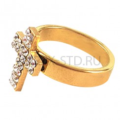 Кольцо "Крест" , стразы, золотой цвет;17-19.Арт.КМ-4276-2