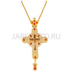 Крест наперсный с цепью, цинковый сплав, эмаль, камни; l77.Арт.КН-В122