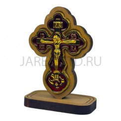 Крест "Спаси и Сохрани" на подставке, эмаль красного цвета,  скотч, дерево; h 5,5.Арт.КА-Д-4923-5