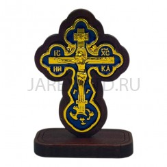 Крест "Спаси и Сохрани" на подставке, эмаль синего цвета,  скотч, дерево; h 5,5.Арт.КА-Д-4923-6