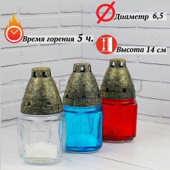 Лампада неугасимая, стекло, с крестом, пластиковая крышка, МИКС Триколор; h14.Арт.С-01п/ТР