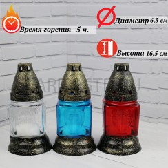 Лампада неугасимая, стекло, с крестом, пластиковая крышка,подставка, МИКС Триколор; h16,5.Арт.С-01кп/ТР