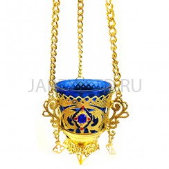 Лампада подвесная с позвонцами, цинковый сплав, камни; h70.Арт.ЛП-В93