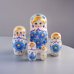 Матрешка "Гжель белая" 5 кукольная, высота самой большой куклы 17-18см , диаметр 8см.Арт.М-10123