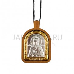 "Матрона", нательная икона (образок), мельхиор, дерево, сереберение, золочение.Арт.ОНП-М-002/061