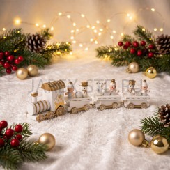 Набор деревянных елочных игрушек «Паровозики белые», дерево, 4 штуки