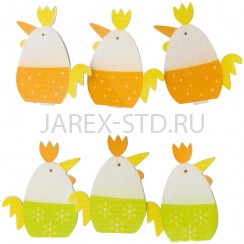 Набор пасхальный "Курочки-прищепки", дерево, 6 штук; h4,5.Арт.ПС-111-8