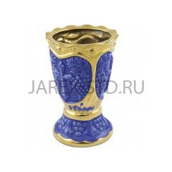 Настольная лампада "Виноград", керамика, синяя с золотом; h11,5