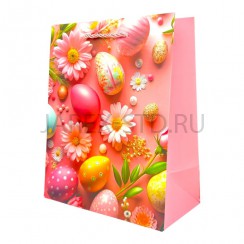Пакет подарочный под кулич «Пасха», яйца и цветы, 18*23*10.Арт.ПП-10337A-2