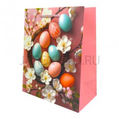 Пакет подарочный под кулич «Пасха», яйца и верба, 18*23*10.Арт.ПП-10337A-3