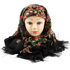 Платок  "Русский стиль" с бахрамой" черный, ; 110*110.Арт.ПРС-110/чер