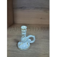 Подсвечник «Катушка с ручкой», керамика, белый с золотом, 6,5 см