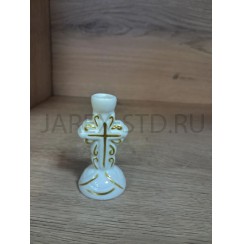 Подсвечник «Крест», керамика, белый с золотом, 6,5 см