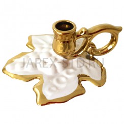 Подсвечник "Лист", керамика, белый с золотом; h3.Арт.КЦ-037/бел