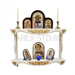 Полка для икон деревянная прямая, 2-х ярусная, резная,цвет белый; 10*60*33.Арт.ПИ-Пр2-60